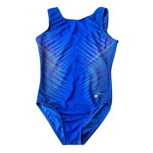 DESTIRA Blue Gymnastics Leotard Girls CM 8 Gym Leo Purple Pink Yellow Accents